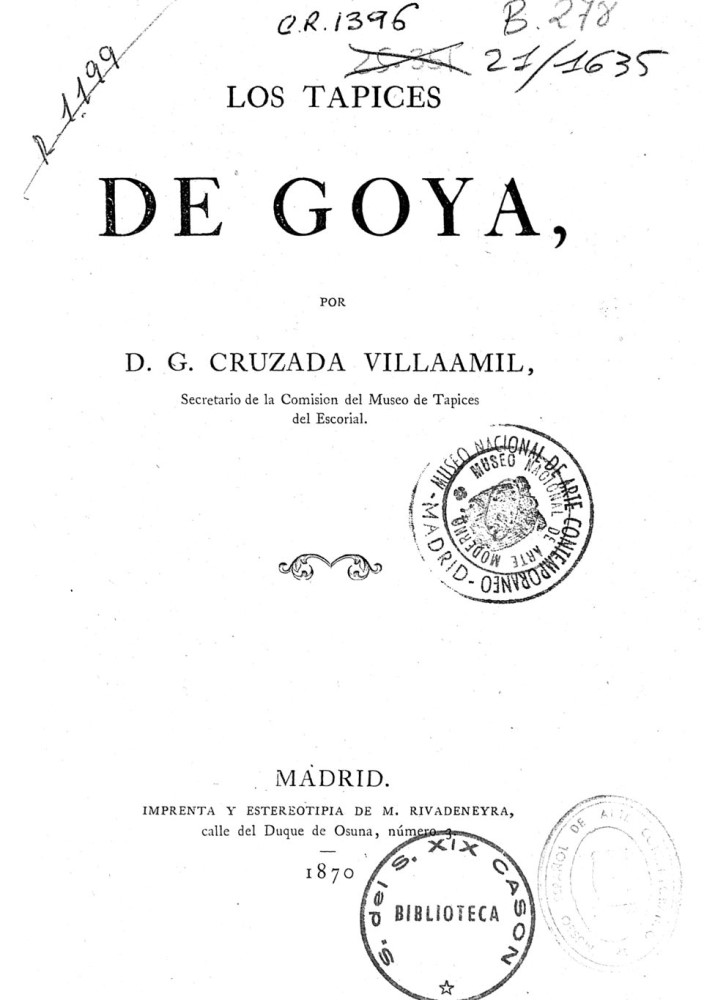 Imagen de Gregorio Cruzada Villaamil, Los tapices de Goya, Madrid, M. Rivadeneyra, 1870