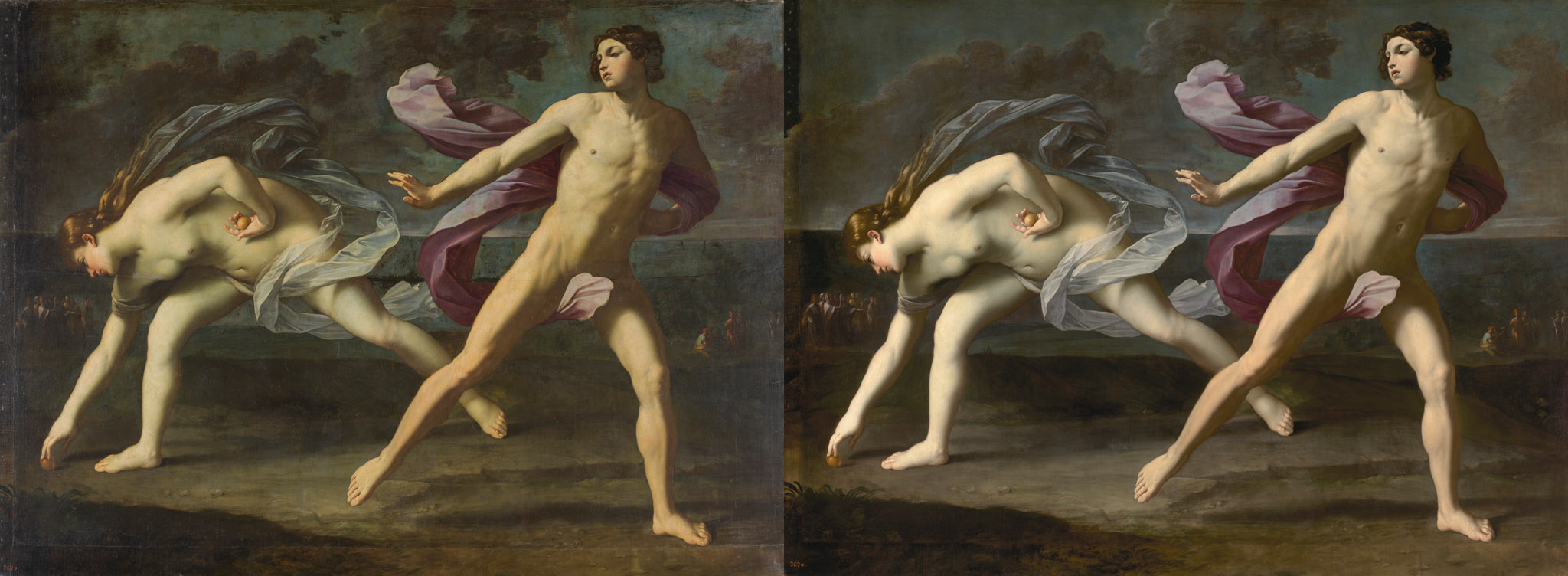 Hipómenes y Atalanta - Antes y después de la restauración