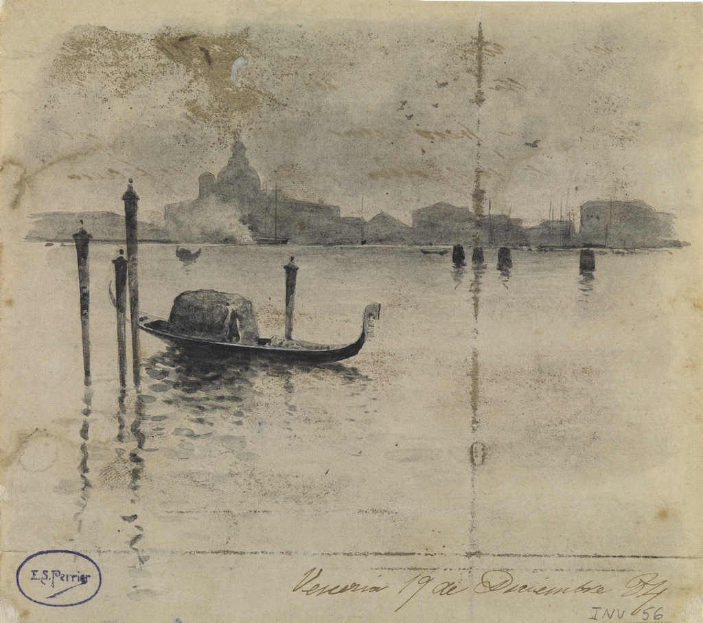 Imagen de la obra 'Encabezamiento de una carta: vista de la Laguna de Venecia con la basílica de Santa Maria della Salute al fondo'