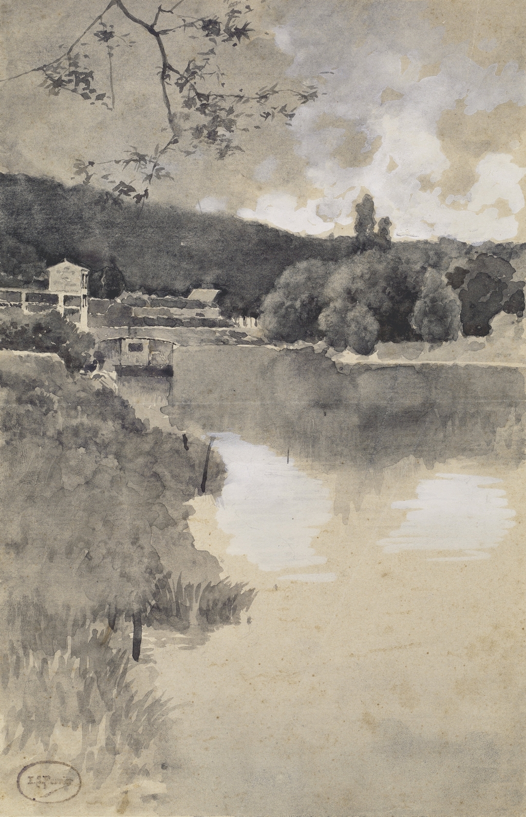 Picture of 'View of a River passing through Pontoise (?), Île-de-France'